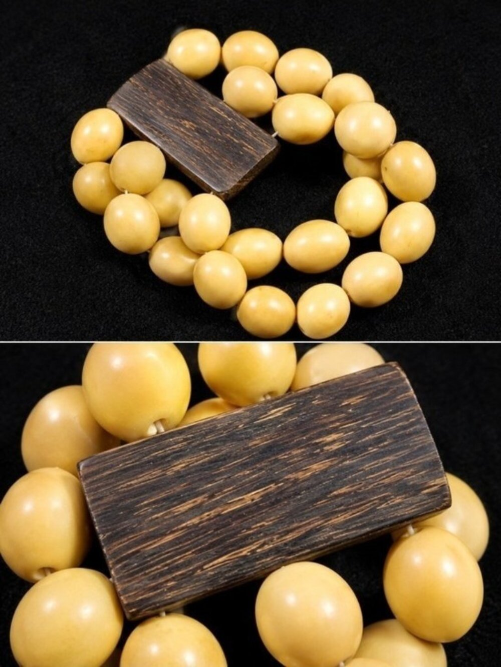Vintage 1980s Chunky Horn Bead Statement Bracelet Oversized Yellow Brown